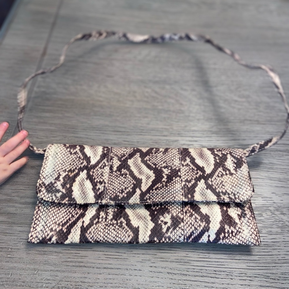 Faux Snakeskin Leather Rectangular Flap Over Clut… - image 8